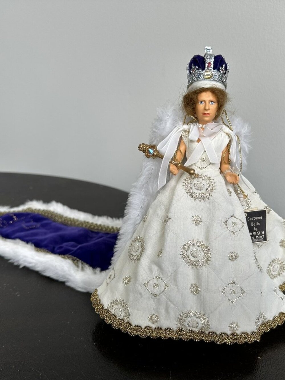 Peggy Nisbet costume doll Queen Elizabeth II in State Robes Metal Crown circa 19